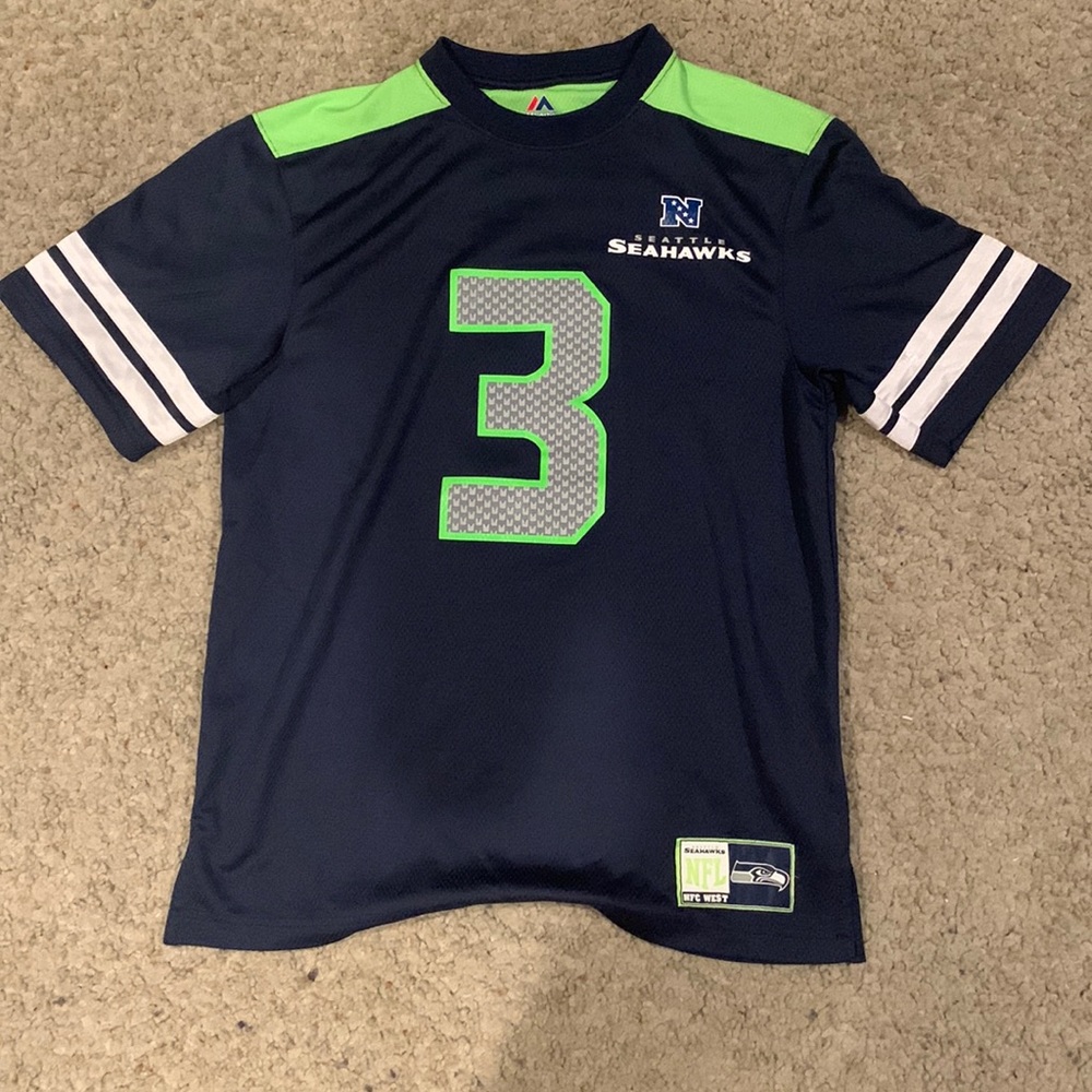 Blue Russell Wilson Seattle Seahawks football jersey